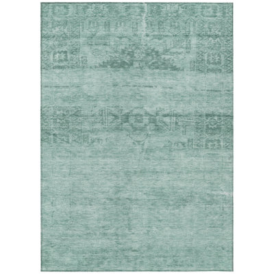 Charix Teal Washable Indoor-Outdoor Rug - LOOMLAN
