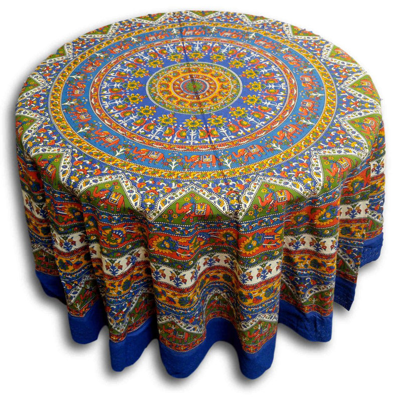 Mnatsagan Floral 100% Cotton Tablecloth Round, Blue, 70" Round