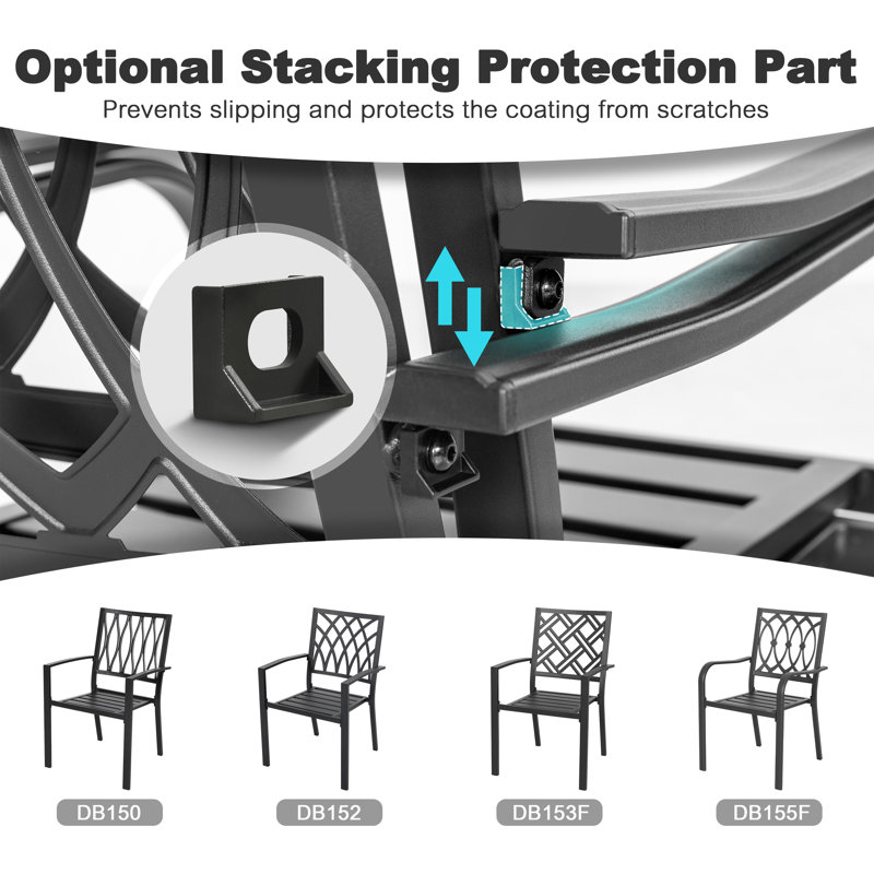 Chaises de patio en fer 2 pièces avec siège à lattes et conception empilable