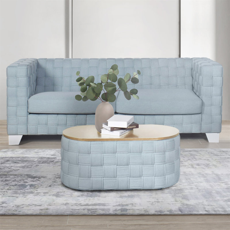 Table basse bleu sarcelle clair avec base à tricoter