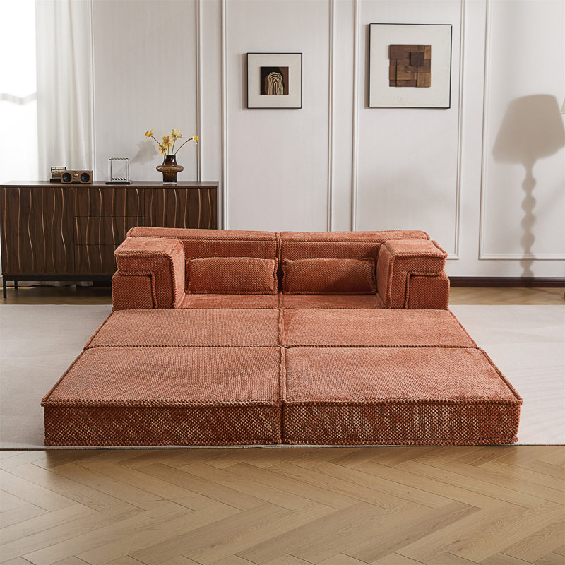 Canapé-lit convertible au sol, canapé modulaire modulaire désossé DIY, aucun assemblage requis, tissu polaire circulaire, surdimensionné 2 places avec 1 repose-pieds
