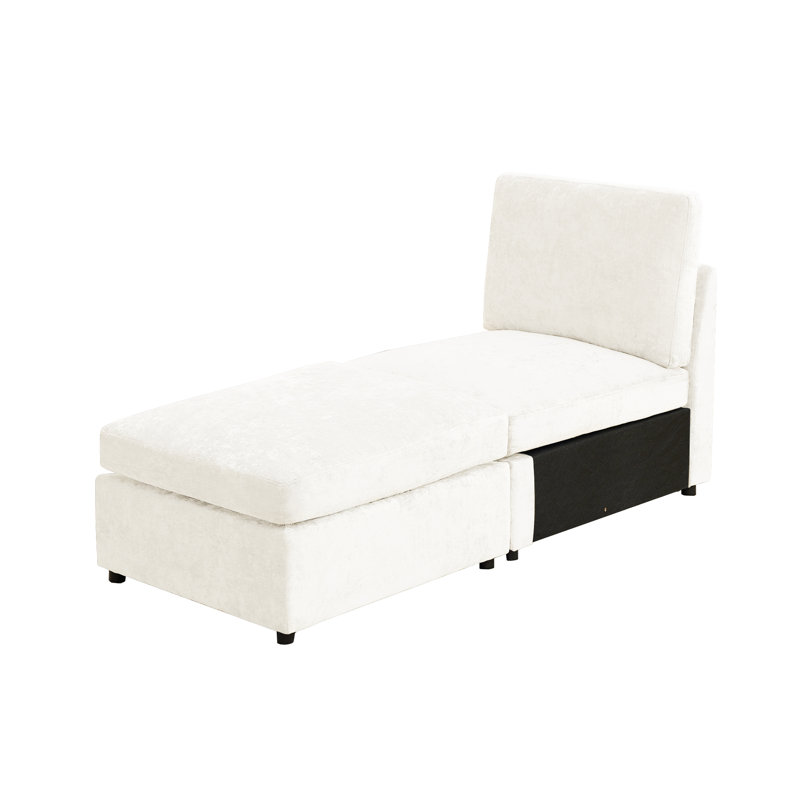 Canapé modulaire rembourré sans accoudoirs avec repose-pieds, Mélange de polyester beige
