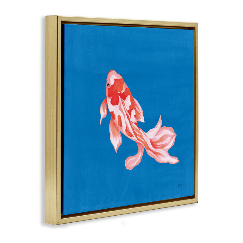 Cadre flottant bleu Koi, H 18 po x l 18 po, Cadre flottant métallique doré