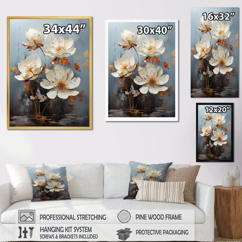 Sérénade lotus au clair de lune, H 40 po x l 30 po x P 1,5 po, Toile tendue