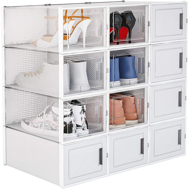  WAYTRIM Stackable Boots Storage Box,8 Pack Foldable Boots Box  Organizer and Storage Boots box Clear Plastic Storage Bins Shoe Container  Drop Front Shoe Drawers For Boots,White : Home & Kitchen