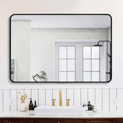 Miroir mural 30 po x 40 po avec cadre en métal noir pour salle de bain moderne - verre, alliage rouille, instructions d'installation
