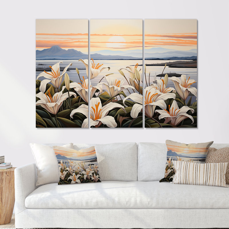 «Lilies Charm In Mountain Scenery» - ensemble d'art sur toile Lilies, Toile tendue, H 40 po x l 60 po x P 1 po