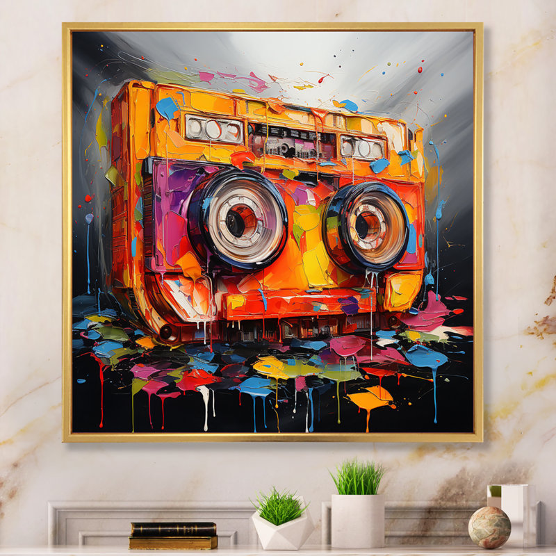 Cassette Tapes Tape Symphony - Music Canvas Art Print, H 16 po x l 16 po x P 1 po, Cadre flottant doré