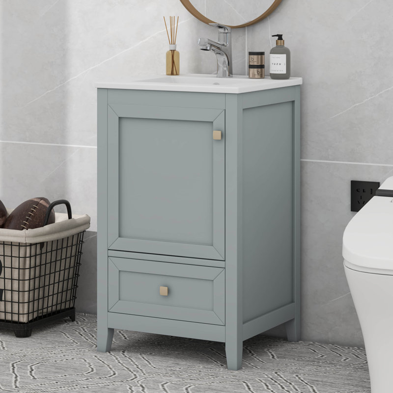 Bathroom Vanity With Sink, Small Bathroom Cabinet, Gray
