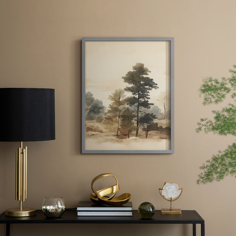 Vintage Landscape X Framed Print - Solid Wood, 11" H x 9" W, Gray