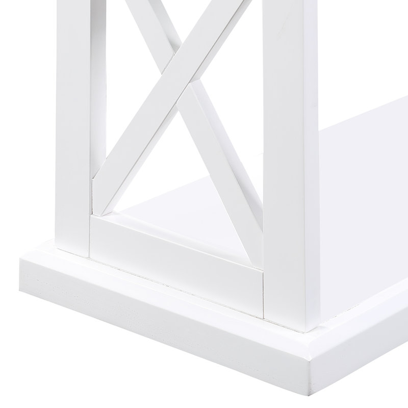 Arthella 3-Tier X-Design Console Entryway Sofa Table With Shelves, Driftwood Top/White Base