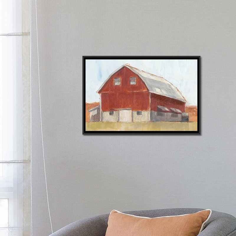 « rustique red grange ii », impression sur toile, H 18 po x l 26 po x P 1,5 po, Toile encadrée noire, Pas de tapis