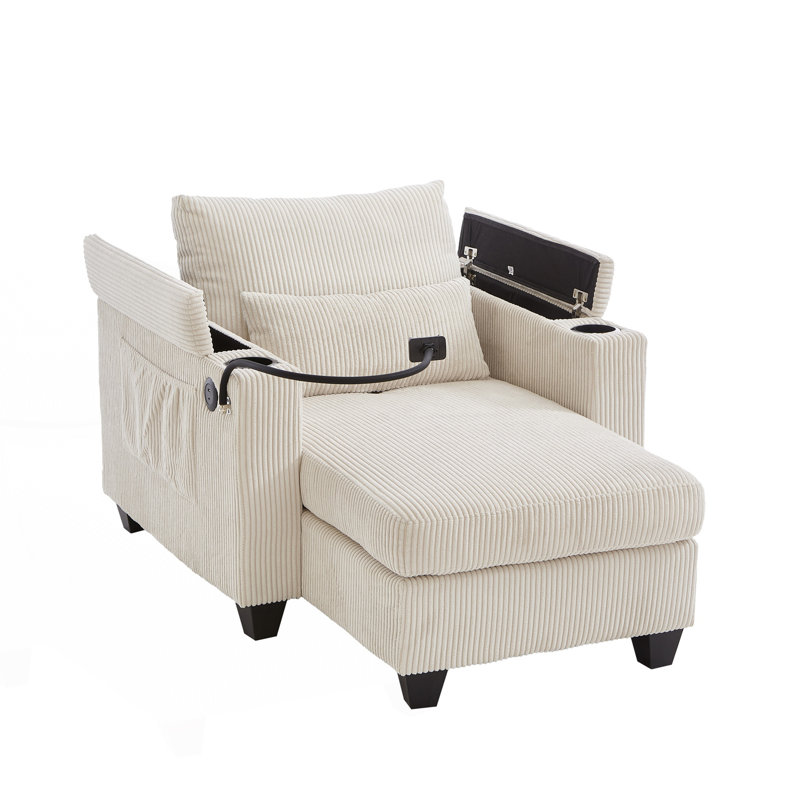 Méridienne convertible, canapé-lit, canapé-lit, canapé-lit avec deux porte-gobelets et porte-téléphone, canapé moderne, Beige