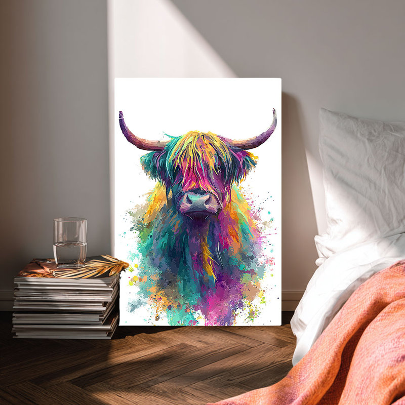 «Vibrant Watercolor Highland Cow», art sur toile haute définition - Studio, 12*8 inch (30*20*2cm)