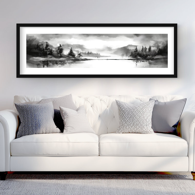 Au bord du lac - Reproduction matte encadrée d'arbres gris pour la décoration intérieure