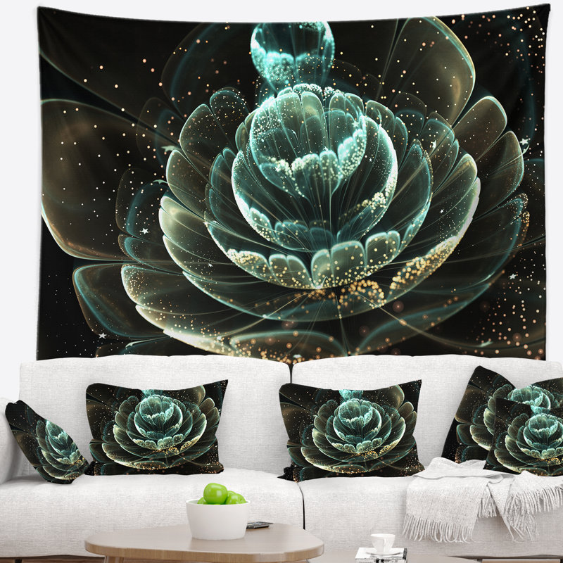 Tapisserie d'art numérique vert floral, H 50 po x l 60 po