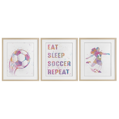 Minimal Pastel Girl's Soccer 3pc Framed Print Under Glass Set, design by Marcus Prime
