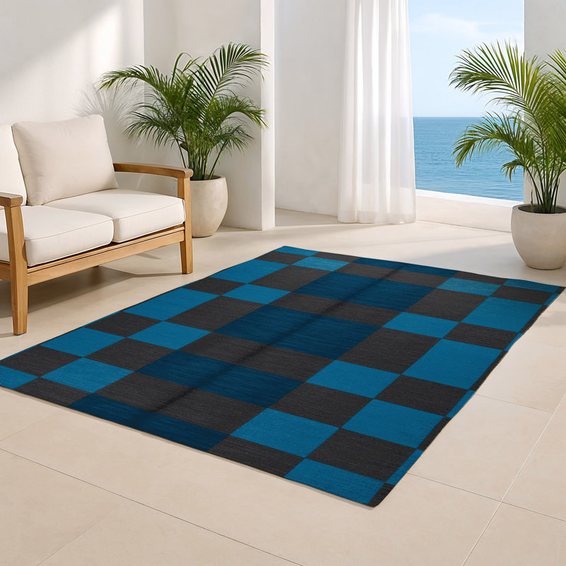 Tapis d'intérieur et d'extérieur à carreaux gris