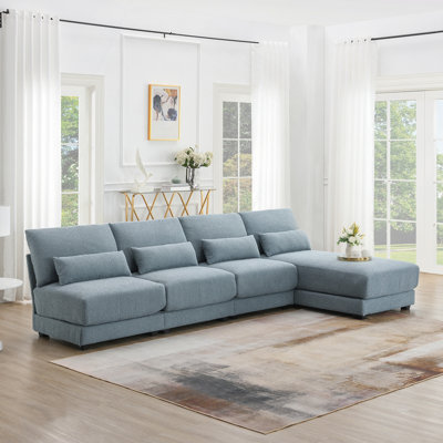 Sectional Sofa, 120*61" Oversized Wide Seat Sectional Sofa With Reversible Chaise,Loop Yarn Fabric 5-Seat Armless Indoor Furniture,Convertible L-Shaped Couch For Living Room,Apartment,3 Colors