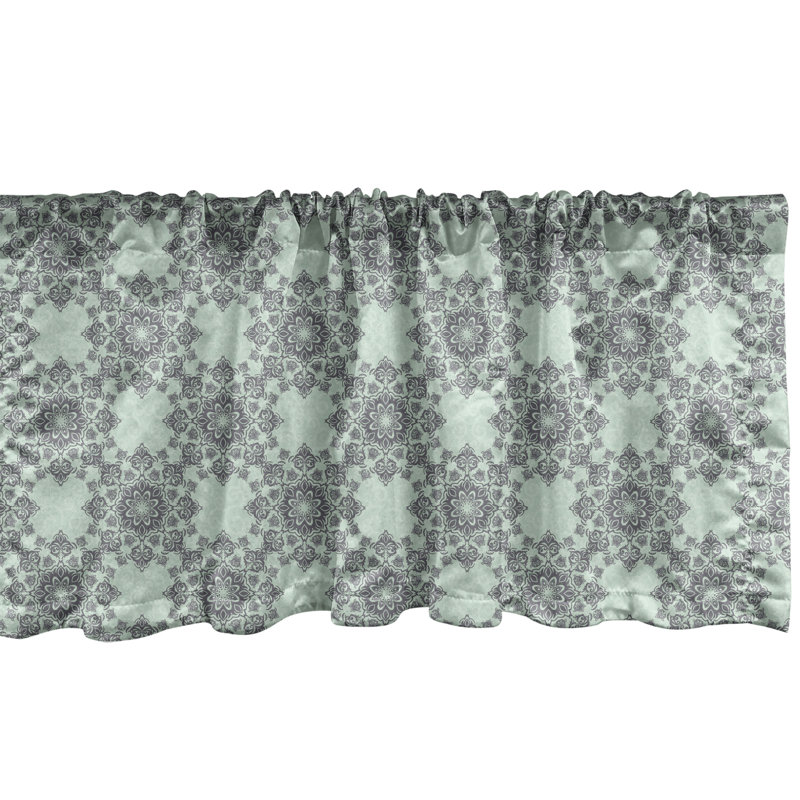 Cantonnière Ambesonne, ensemble de 2 cantonnières à motif floral rococo, taupe mauve et vert menthe
