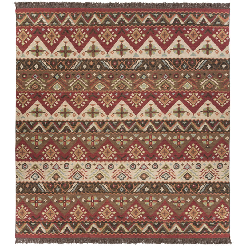 Provincetown Southwestern Flatweave Wool Multicolor Area Rug, Square 8'