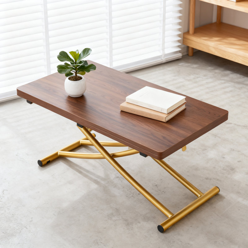 Table basse à hauteur ajustable avec pieds en métal, Noyer