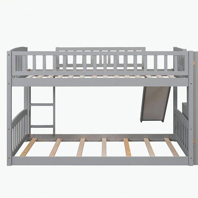 Stairway Twin over Twin Bunk Bed with Two Drawers and Slide, Gray(OLD SKU :LT000155AAE)