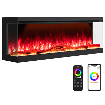 60 Inch 3 Sided Smart WiFi Electric Fireplace Insert with 251 RGB Flame Colors, Recessed Heater, App & Remote Control, 750W/1500W Dual Heat for Large Room up to 400 sq ft, ETL Certified