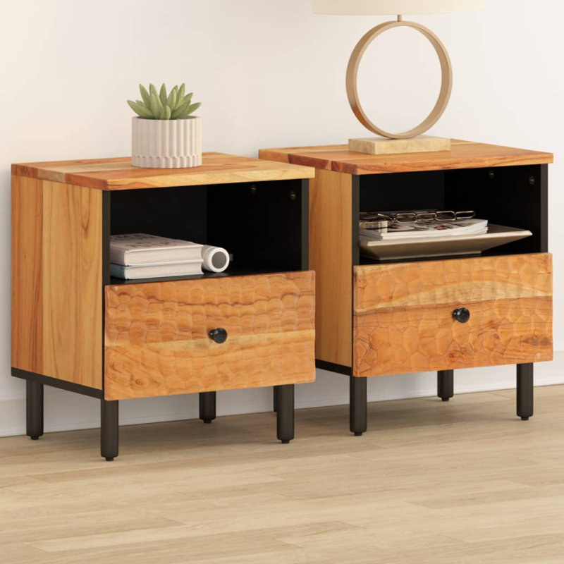 Belia 40cm W Iron Bedside Table, Set of 2, Brown