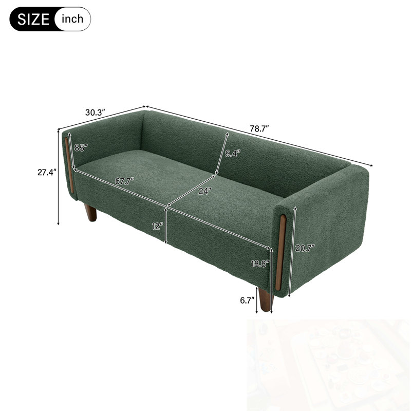 Canapé rembourré avec rembourrage doux et pieds en bois, Vert