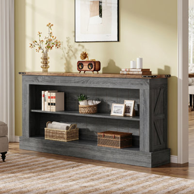 63-inch Farmhouse Console Table With Storage, Long Entryway Table Sofa Table Behind Couch