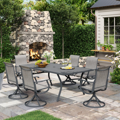 6-Person Outdoor Rectangular Patio Dining Set With Swivel Chair