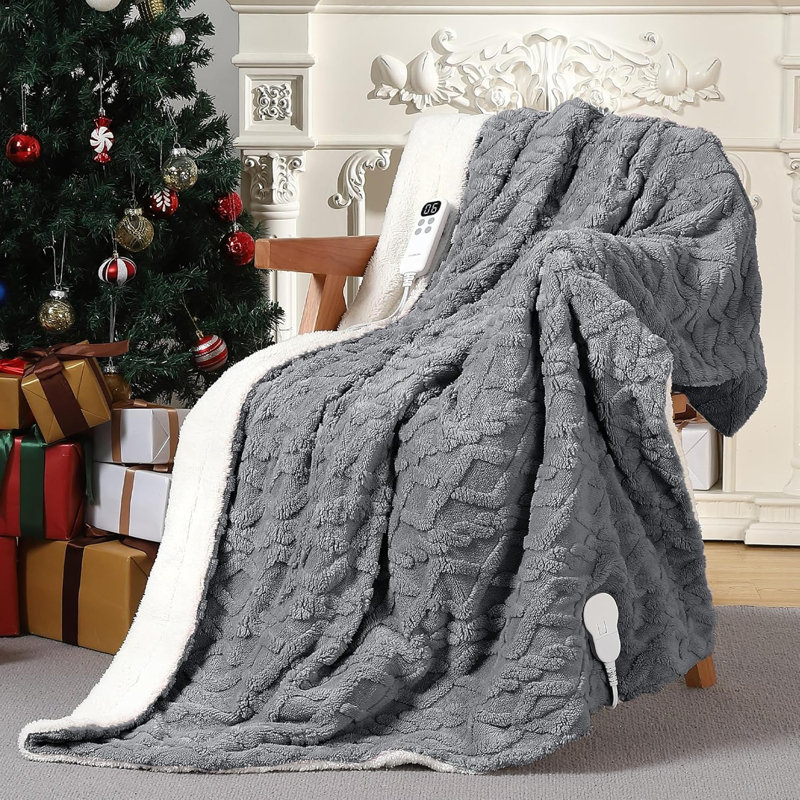 Jeté électrique chauffant, couverture thermique en molleton Sherpa avec 6 réglages de chaleur et 4 options de minuterie, lavable à la machine, certifié ETL