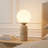 Mila Tall 15" Modern Travertine LED Table Lamp with Frosted Glass Globe Shade-126420617-139814786