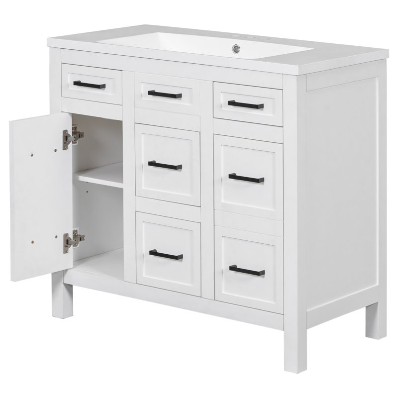 Meuble-lavabo 36 po avec lavabo en résine, Blanc, Noir