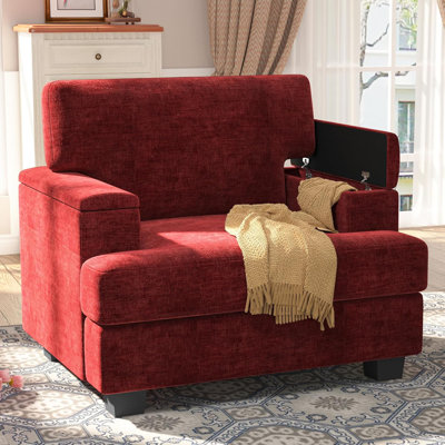 37W'' Oversized Upholstered Chenille Accent Chair For Living Room & Bedroom – Modern Comfy Armchair With Metal Legs