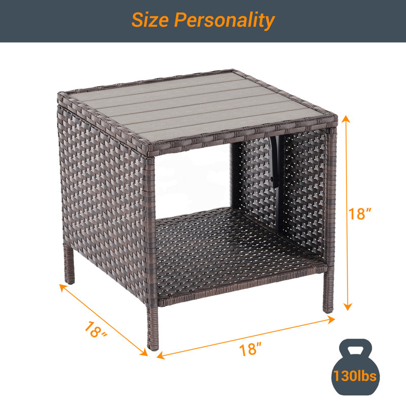 Cimitrio Square 18'' L x 18'' W Outdoor Side Table, Brown