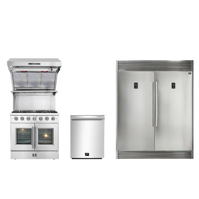 Ensemble de cuisine 4 pièces avec réfrigérateur côte à côte et cuisinière de 36 po