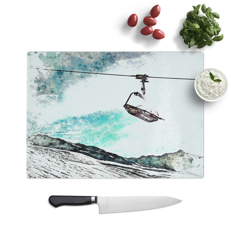 Tempered Glass Ski Lift in the Alps Chopping Board, 39 cm W x 28.5 cm L
