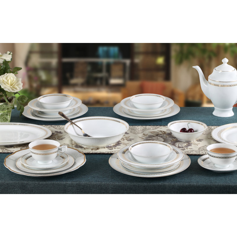 Elegant White Porcelain Round Dinnerware Set - Service for 8