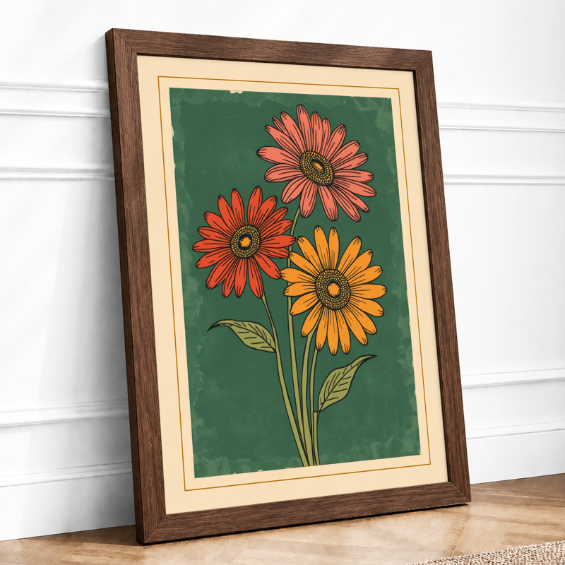 Daisy Blooms Botanical - Framed Print, Walnut, A3 - 42.0 x 29.7 cm