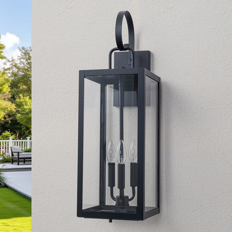 25,5 po Grande applique murale noire avec verre trempé et fond fermé, 25.5" H x 8" W x 8.75" D