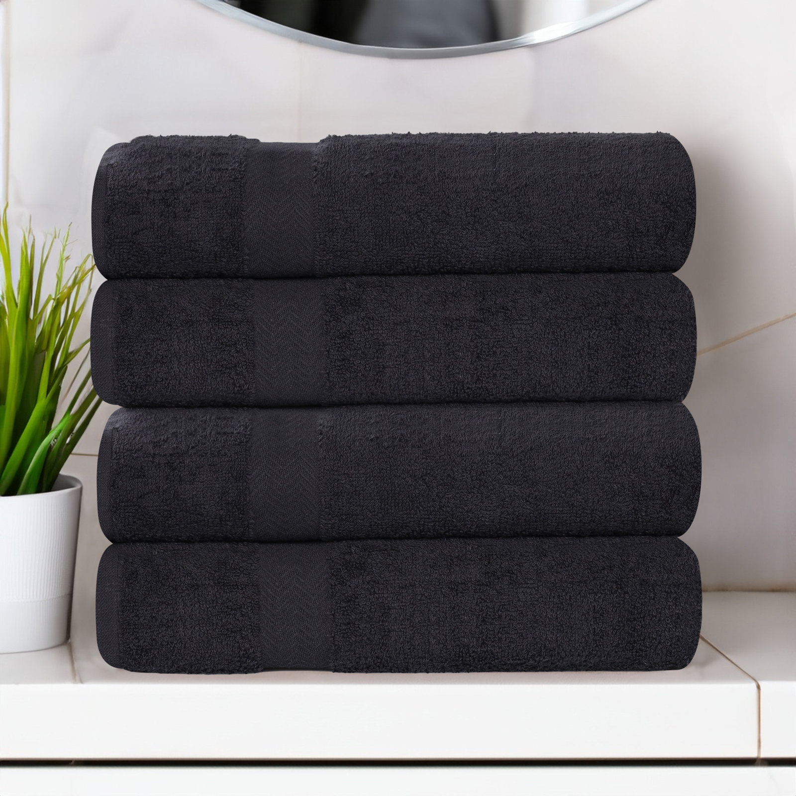 Quick-Drying Cotton Washcloth, Black, 4 Pieces Towel Set