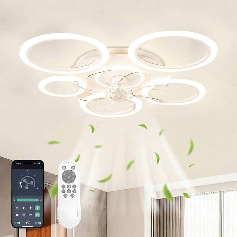 Ventilateur de plafond moderne 35 "avec lumière, 3 lumières DEL à intensité variable, télécommande intérieure, moteur réversible