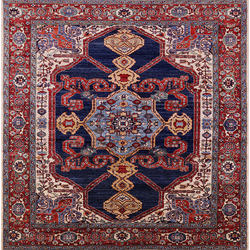 Tapis oriental bleu / rouge, Carré 5 pi