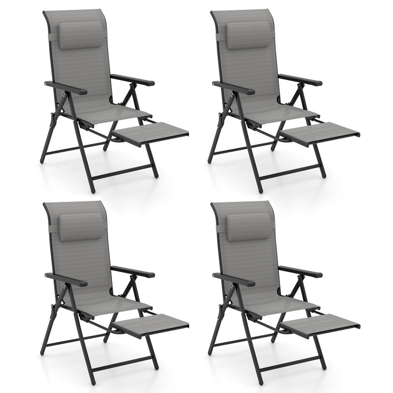 Ensemble de 4 chaises longues pliantes avec dossiers réglables à 10 niveaux, 4