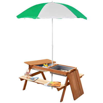 Table de pique-nique en bois avec parasol pour enfants