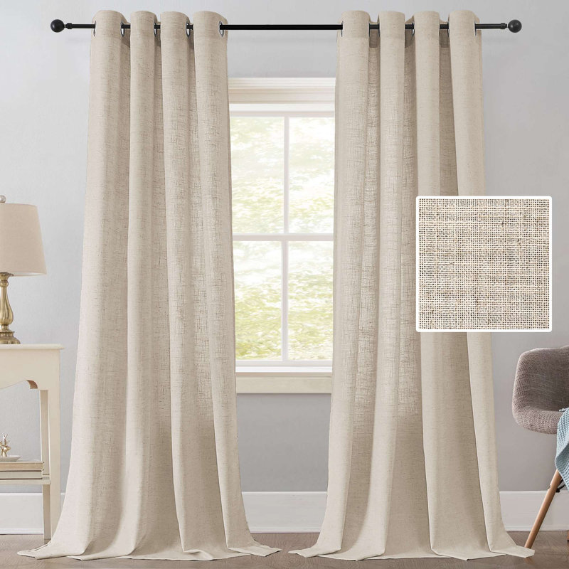 Thick Linen Farmhouse Window Curtain Drapes Linen Curtains 84 Inch Length for Living Room 96 Inches Grommet for Farmhouse Textured Curtains 2 Panels Set