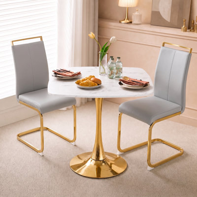 3-Piece Modern 31.5" Square Dining Set with Faux Leather Cantilever Chairs