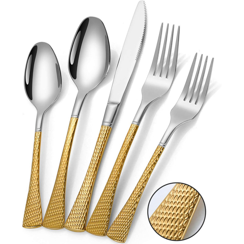Ensemble de couverts 40 pièces en acier inoxydable martelé 40 pièces pour couverts modernes avec finition polie miroir